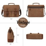 Mens Messenger Bag 15.6 Inch Waterproof Vintage Genuine Leather Waxed Canvas Briefcase Retro Office Computer Laptop Bag Large School Satchel Shoulder Bag for Men Women, Brown - Image 8